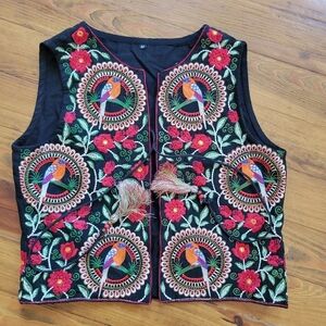 Uzbek Vintage Floral Novelty Print Embroidered Vest Jacket size M